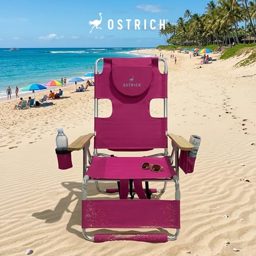Ostrich the Woody Backpack 3N1 Portable Chair with Cooler Bag and Reclining Lounger for Tanning, Camping, Beach, and Outdoor Essential, Pink - color: Pink, style: Backpack 3N1 Wood Arms