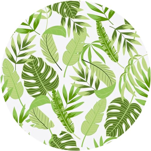 Mint Green Leaves Montera Palm Botanical Round Indoor Outdoor Area Rug for Balcony Deck Pario Porch Camping Tropical Rug 3' Waterproof Outside Carpet - color: I, size: 3ft