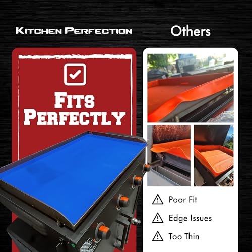 KITCHEN PERFECTION 22" Premium Silicone Griddle Cover Mat For Blackstone Griddle 22 Inch - Hermetic Protection From Rust & Debris All Year, Fits All Blackstone 22 Inch Models - Food Grade Silicone - color: Classic Blue 22 inch