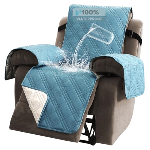 PrinceDeco Recliner Cover 100% Waterproof Couch Cover Sofa Cover for Living Room Water Resistant Furniture Protector with Elastic Straps for Pets Dog(Recliner28,Smoke Blue) - color: Smoke Blue, size: Recliner