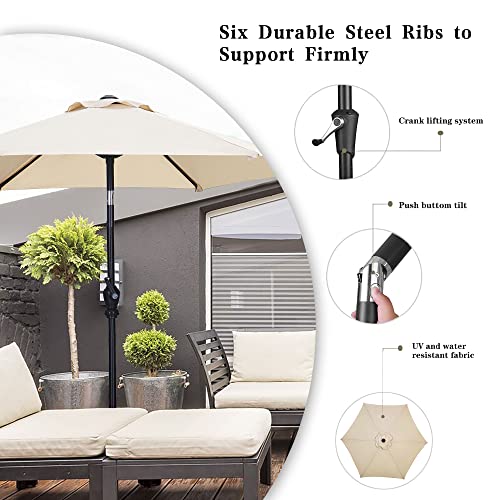 GDY 7.5ft Patio Umbrella Outdoor Umbrella with Tilt, Crank and Umbrella Weighted Base, for Yard/Outdoor/Wedding Parties and Events (Beige) - color: Beige, size: Umbrella+Base