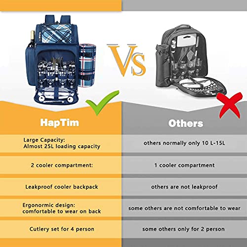 Hap Tim Picnic Backpack for 4 Person with Blanket, Insulated Leakproof Cooler Compartment, Wine Holder, Cutlery Set, Gifts Ideals for Wedding, Housewarming, White Elephant, Bridal Showers(36079-BL) - color: Blue, size: 4 Person