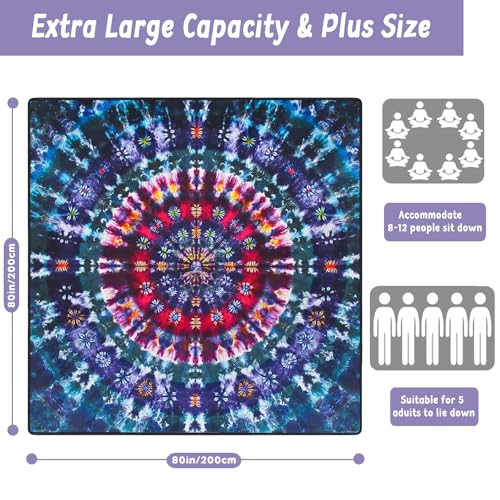Picnic Blankets Waterproof Extra Large, 80"x 80" Outdoor Beach Blanket Sandproof Oversized Foldable Lightweight Portable 3-Layer Camping Mat for Parks,Hiking,Travel,Music Festival(Tie-dye) - color: Blue Tie Dye, size: 6'8" x 6'8" (Square)