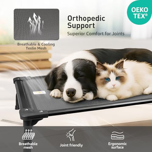Sytopia 42'' Outdoor Elevated Dog Bed for Large Dogs, Chew-Proof Pet Camping Raised Cot with Breathable Mesh - Durable Frame, Cooling Hammock Bed, Non-Slip Feet, Waterproof, Easy Clean - size: Large