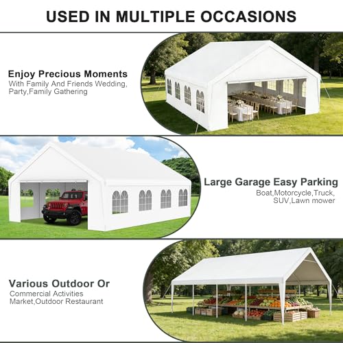 20x26 Carport Heavy Duty Party Tent with Removable Sidewalls Outdoor Storage Shelter Portable Garage with All Season Tarp, Canopy for Backyard Barbecues Parties Weddings - size: 20x26 FT