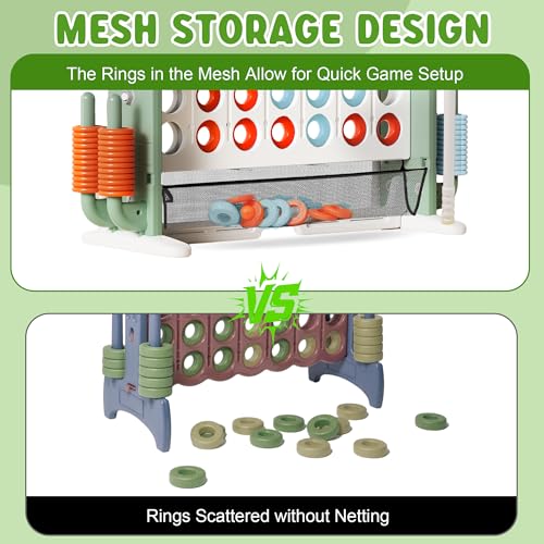 Wdmiya Giant 4 Outdoor Game Set, 4-in-1 Height Adjustable Jumbo 4-in-a-Row Game with Ring Toss, Basketball Hoop & Golf, Backyard Games for Kids & Adults, Includes Mesh Pocket (Upgrade Green) - color: Upgrade Green
