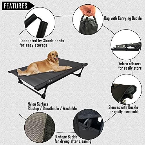 Folding Elevated Dog Bed – Portable Collapsible Raised Dog Cots Cooling Pet Bed with Aluminum Frame, Lever Locking System, Breathable Mesh for Camping, Beach, Lawn, Travel
