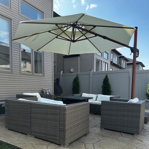 PURPLE LEAF 12ft Patio Umbrella Outdoor Round Large Cantilever Umbrellas Windproof Offset Umbrellas Heavy Duty Sun for Garden Deck Pool Patio, Cream - color: Cream, size: 12 Feet, style: Umbrella