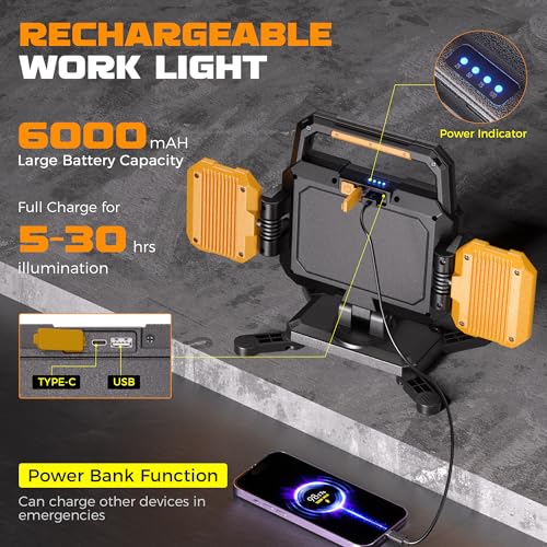 YZONI 40W Rechargeable Work Light, 4000LM Magnetic LED Work Light with 6 Modes, Battery Powered Portable Mechanic Lights with 360°Rotate Foldable Design for Auto Car, Garage, Workshop - style: Modern