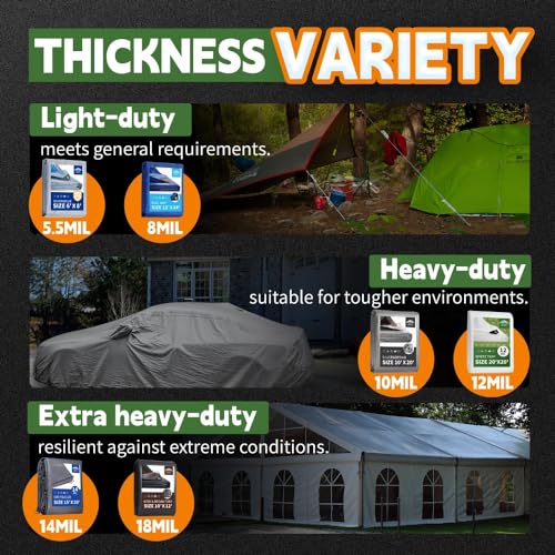 RAINDEWAY 12 Mil Heavy Duty White Tarp 16x20 Feet, UV Resistant, Waterproof, Weatherproof Poly Tarp with Metal Grommets and Reinforced Edges - color: White, size: 16x20 Feet-Finished size