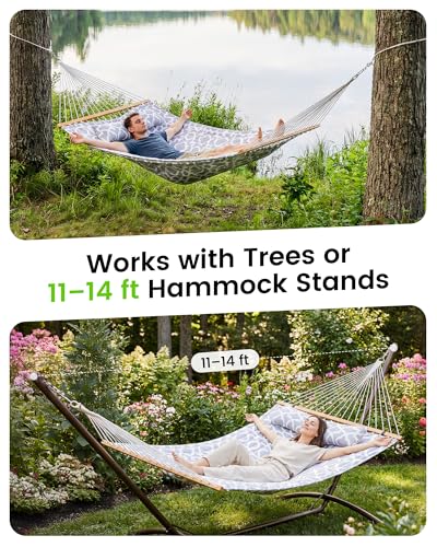 ANAGOO Double Quilted Outdoor Hammock for 2 Adults, 500lb Capacity Backyard & Camping Hammock with Pillow and Bamboo Spreader Bar, Fits 11–15ft Hammock Stands (Stand Not Included),Light Gray - color: Light Gray(without Stand)