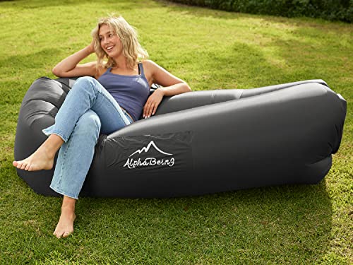 AlphaBeing Inflatable Lounger Air Sofa, Portable Inflatable Couch Mesh Hollow Air Hammock Anti Leakage Air Chair for Outdoor Camping Beach Traveling - color: Black