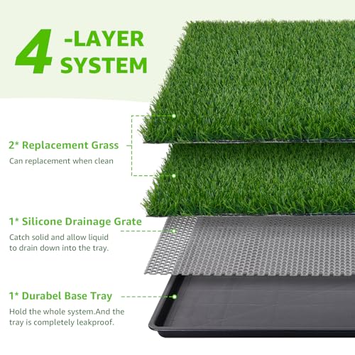 LOOBANI 35x23in Large Dog Litter Box: Dog Grass Pad with Tray with 2×Artificial Grass Pads + 1×Drainage Grate - Quickly Absorbent Portable Patio Potty for Balcony Apartment Indoor Outdoor Use