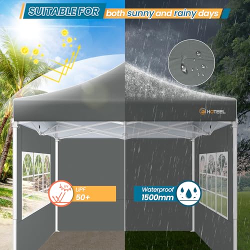 Hoteel 10x10 Pop Up Canopy Tent Heavy Duty with 4 Sidewalls, Waterproof Party Tent, Easy Set-up Commercial Instant Tents with Hand Bag & Rope & Nail, Hexagonal Leg (1-Year Warranty) - color: Gray, size: 10×10 （4 Walls）