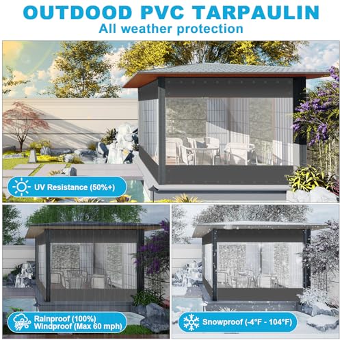 Clear Vinyl Curtains for Patio Enclosure, 23oz Heavy Duty Waterproof Anti-UV and Tear-Resistant Tarpaulin with Grommets, Weatherproof Panels for Porch, Pergola, Gazebo, Balcony, Outdoor - color: Gray, size: 8'H X 10'W