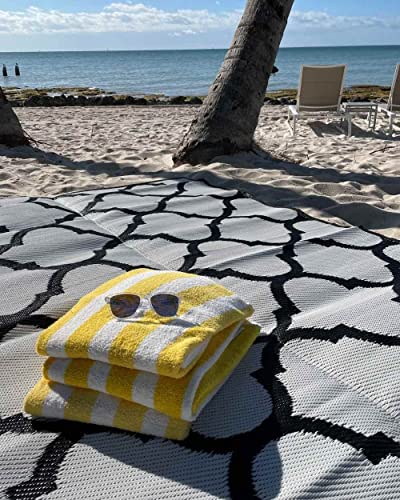 Mountain Mat 5x7 Black Lattice RV Mat w Carry Bag – Extra Thick 5mm Recycled Poly Rug – Heavy-Duty, Waterproof, Reversible – Stylish Luxury Outdoor Mat Camping (Black Lattice with Carry Bag, 5'x7') - color: Black Lattice [5x7], style: 5' x 7'