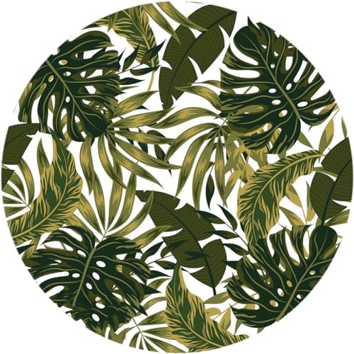 Brown Green Yellow Boho Floral Waterproof Indoor Outdoor Area Rug 2' Jungle Tropical Round Rug for Patio Balcony Deck Porch Camping Washable Outside Carpet - color: G, size: 2ft