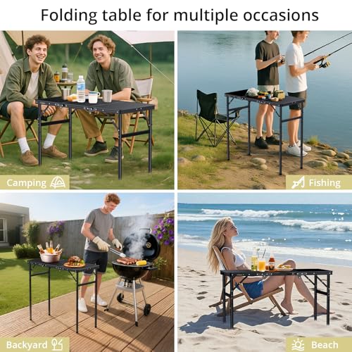Anbte 3ft Tri-fold Camping Table Max 29.5", 3 Adjustable Heights Aluminum Folding Camping Table with Storage Bag, Lightweight, Portable Handle for Travel Outdoor Beach Picnic, 35" x 16", Black - size: 35.4“l X 16"w X 29.5h"