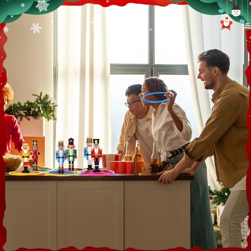 Jenaai 32 Pcs Christmas Wooden Nutcrackers Ring Toss Game, Christmas Ring Toss Game Set for Family Indoor Outdoor Play Xmas Party Supplies Decoration - style: Nutcracker