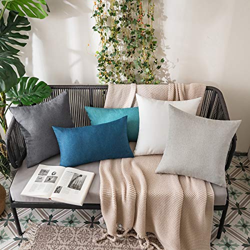MIULEE Pack of 2 Decorative Outdoor Solid Waterproof Throw Pillow Covers Faux Linen Garden Farmhouse Cushion Cases for Patio Tent Balcony Couch Sofa 16x16 Inch Dark Grey - color: Dark Grey, size: 16" x 16" (Pack of 2)