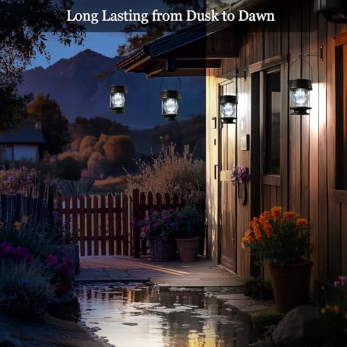 Solar Lantern - Hanging Solar Lights Outdoor - 2 Pack Solar Powered Waterproof Led Lanterns Vintage Design for Landscape Yard Garden Pathway Beach Pavilion Decoration (White Lights) - color: 2 Pack White Lights