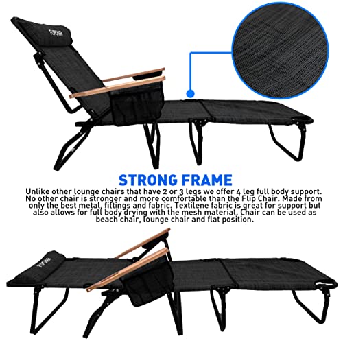EASYGO PRODUCTS FLIP Face Down Tanning Chaise Lounge Chair with Face & Arm Holes - 4 Legs Support - Textilene Material - 6 Position - Arm Head Rest Pillow - Beach or Home Use - color: Flip Black