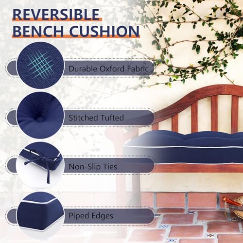 Favoyard Indoor/Outdoor Bench Cushion 42 x 16 Inch Waterproof & 3-Year Fade-Resistant Patio Furniture Cushions for Garden Porch Swing Chair Tufted Pad for Sofa Couch Seat with Ties, Blue - color: Blue, size: 42 x 16 In