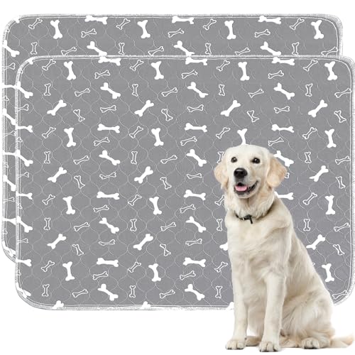 Washable Pee Pads for Dogs,2 Pack 48"x60" Reusable Puppy Training Pads, Ultra-Absorbent and Leak-Proof Whelping Pads , Extra Large Potty Playpen Mat for Incontinence, Housebreak, Crate - color: Gray, size: 48*60 Inch (Pack of 2)