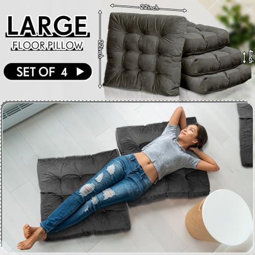 Jerify Floor Pillow Cushions Large Round Square Large Meditation Floor Pillow for Classroom Adult Meditation Picnic Party Seating Learning Daycare School(Square,Dark Grey,4 Pcs) - color: Dark Gray, size: Square