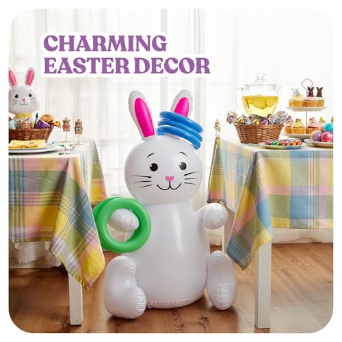 30" Easter Bunny Inflatable Ring Toss Game - Easter Games for Kids with 6 Rings - Weighted Bottom to Keep Inflatable Rabbit Upright - Family Outdoor Easter Party Games for Kids and Adults