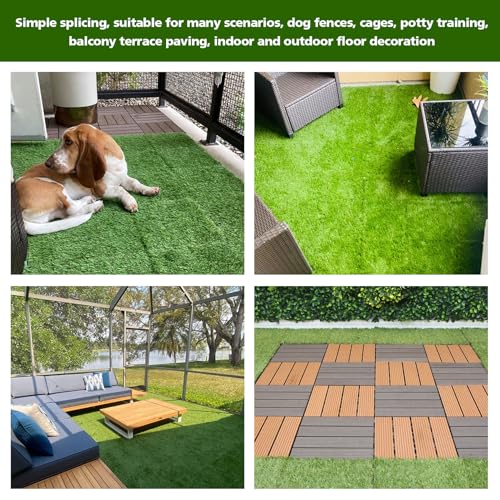 XLX TURF Interlocking Fake Grass Tiles Pad for Dogs Potty Training- 12" x 12" Pet Artificial Grass Squares with Drainage, 6 Pack