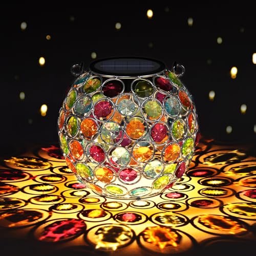 Uspring Crystal Mosaic Solar Lanterns Outdoor Waterproof Decorative Hanging Solar Lights for Outside, Gifts for Women Mom Grandma Garden Decor for Patio Backyard Porch Pathway Lawn Walkway, Red - style: Mosaic Red