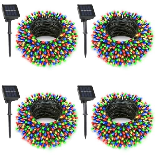 4 Pack Solar String Lights, Total 132Ft 400 LED Solar Powered Twinkle String Lights Waterproof with 8 Lighting Modes Green Wire for Patio Garden Party Yard Wedding Decors (Multicolor) - color: Multicolor