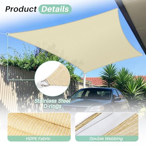 SunnyRoyal Sun Shade Sail 8'x12' Rectangle UV Block Sunshade Canopy Awning Shade Cloth for Outdoor Patio Garden Swimming Pool (Beige)