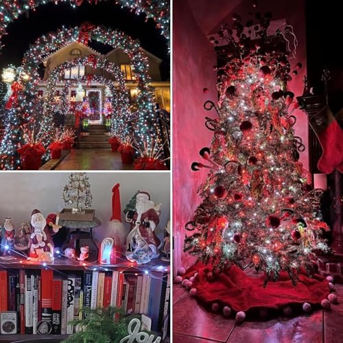 QITONG 4 Pack Solar Fairy Lights, Each 33ft 100 LED Red and White Christmas String Light Outdoor Waterproof, 8 Modes Silver Wire Twinkle Mini Lights - color: Red/White, size: 4Pack*100LED