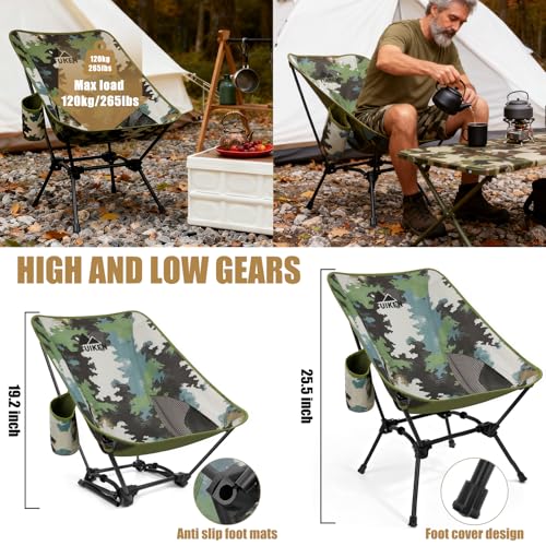 Ultralight Camping Chair Backpacking Chair, Portable Camp Chair with Cup Holder & Storage Bag, Lightweight Compact Folding Chair for Hiking, Travel, Picnic Mountaineering (Camo) - color: Camo