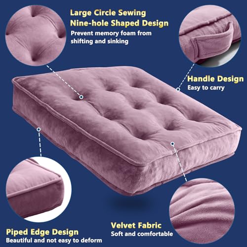 1 MIDDLE ONE Floor Pillow Set of 2, Memory Foam Meditation Cushion, Floor Cushions for Adults Sitting, Large Square Seat Cushions for Yoga, Living Room, 20x20 Inch (Purple) - color: Purple, size: 20x20 Inch(Pack of 2)