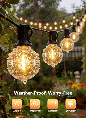 Brightown Outdoor String Lights, 152FT Shatterproof LED Patio Lights with 48 Dimmable Plastic G40 Bulbs, 2700K Waterproof Connectable Hanging String for Backyard, Cafe, Porch, Deck, Home Decor - size: 152FT - 48 Bulbs