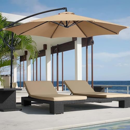 10ft Patio Umbrella Replacement Canopy 8 Ribs, Waterproof & Fade Resistant Market Umbrella Cover, Thickened Polyester Fabric for Backyard, Garden and Pool (Canopy Only) (Champagne) - color: Champagne