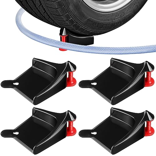 Dreyoo 4 Pcs Car Hose Guide, Tire Hose Roller for Car Washing, Detailing Tire Hoses Guide Preventing Pressure Washer Hoses Stuck Under The Wheels, Plastic Wash Tool to Avoid Snagging(Black) - color: Black