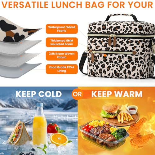 Tenot Insulated Lunch Box for Women Reusable, Leak Proof Cooler Lunch Bag Women for Work Stylish Quilted Lunch Tote Bag for Adult Picnic Travel Hiking Leopard Print - color: Leopard Print