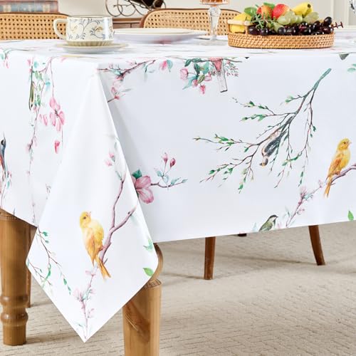 Romanstile Spring Rectangle Vinyl Tablecloth, Summer Outdoor Waterproof Oil-Proof Plastic Table Cloth, Heavy Duty Vinyl Table Cover for Dining, Camping, Picnic, Outdoor - 54 x 78 Inch, Bird - color: Bird, size: 54" x 78" (Rectangular)