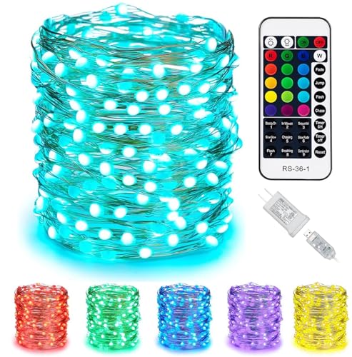 Minetom Color Changing Fairy String Lights - 33 ft 100 LED USB Silver Wire Lights with Remote and Timer, Starry Fairy Light for Bedroom Party Indoor Christmas Decoration, 16 Colors, Adapter Included - color: 16 Colors, size: 33 FT