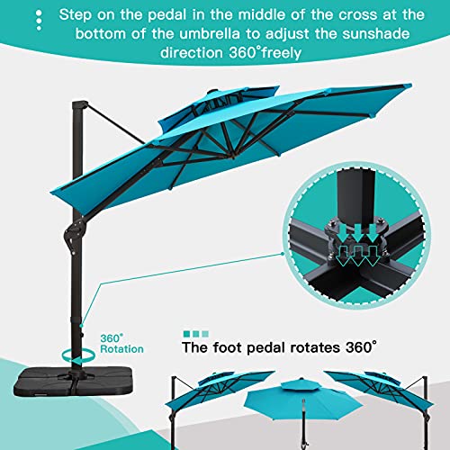 Sunnyglade 11FT Double Top Cantilever Patio Umbrella Deluxe Offset Umbrella 360° Rotation & Integrated Tilting System Heavy Duty Outdoor Umbrella for Market Garden Deck Pool Backyard Patio(Blue) - color: Blue