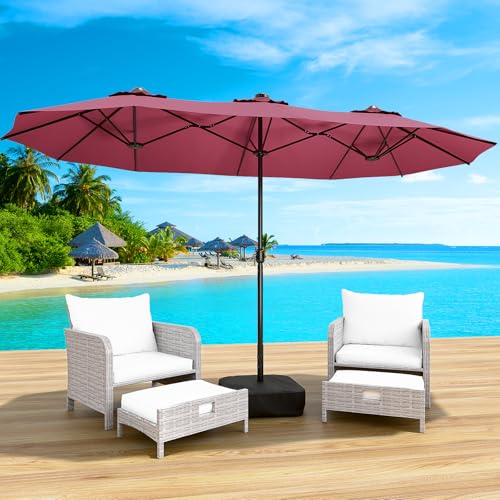 LEVELEVE 15FT Double-Sided Patio Umbrella with Base Included, Large Outdoor Rectangular Market Umbrella for Backyard, Poolside, Lawn & Garden,Red - color: Dark Red, size: 15FT