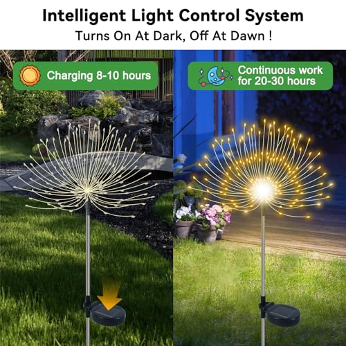 Slyuexu Solar Garden Lights Outdoor Waterproof, 2 Pack 120 LED Solar Firework Lights Decorative Garden Décor Outside for Flowerbed Pathway Party Christmas Decoration, Warm White - color: Warm White, size: 2 Pack
