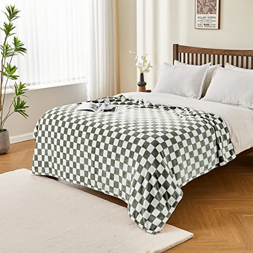 Edenleaf Checkered Blanket Flannel Throw Blankets Soft Cozy Checkered Grid Print Chessboard Gingham Pattern Throws for Bed Sofa Couch for All Seasons, 50x60 Inch, Dark Olive - color: 01 Dark Olive, size: Throw-50"x60"