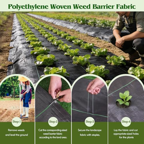 2.6FT x 300FT Weed Barrier Fabric, Garden Cloth Woven Landscape Fabric Heavy Duty with 120 U-Shaped Securing Pegs, Lawn Weed Block Mat Ground Cover for Garden Beds, Farming - size: 2.6FT x 300FT
