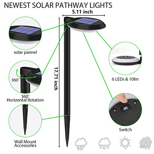 kinna Outdoor Solar Path Lights Waterproof Landscape Pathway Light with 6 White LEDs Garden Lighting Decorative for Patio Driveway Backyard (Black-4 Pack) - color: Black