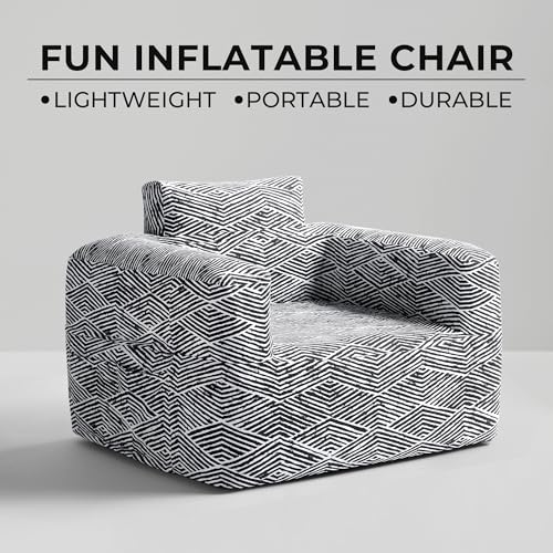 510 DESIGN Inflatable Couch Air Sofa - Blow Up Chair Portable with Handle & Tie-Down Loops, Weatherproof & Water Repellent Indoor/Outdoor Sofa for Patio, Camping, Pool, 41" Lx32 Wx29 D Black/White - color: Black/White, size: Chair 41x32x29"